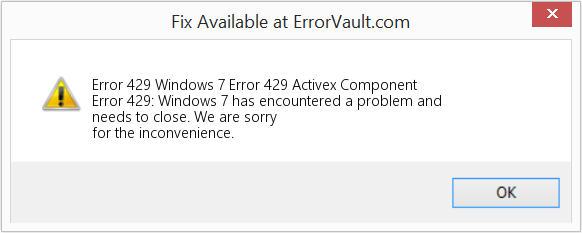 Windows 7 오류 429 Activex 구성 요소 수정(오류 오류 429)