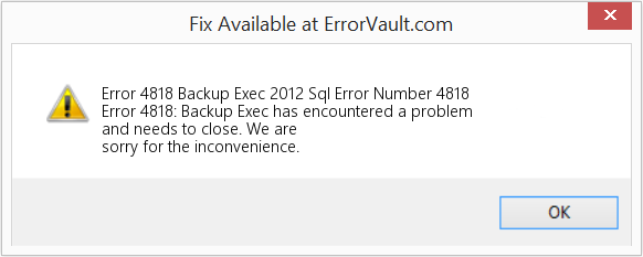 다운로드 오류 <?php echo $number; ?> (Backup Exec 2012 SQL 오류 번호 4818) 복구 도구 Backup Exec 2012 SQL 오류 번호 4818 수정(오류 오류 4818)