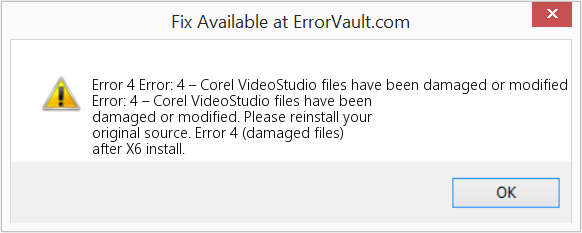 오류: 4 - Corel VideoStudio 파일이 손상되었거나 수정되었습니다. 수정(오류 오류 4)