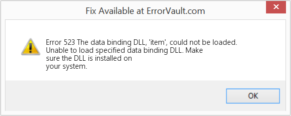 데이터 바인딩 DLL '항목'을 로드할 수 없습니다. 수정(오류 오류 523)