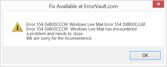 Windows Live 메일 오류 554 0X800Ccc6F 수정(오류 오류 554 0x800CCC6F)