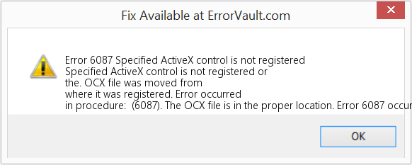 지정된 ActiveX 컨트롤이 등록되지 않았습니다. 수정(오류 오류 6087)