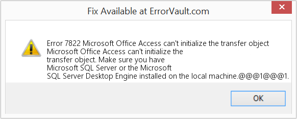 다운로드 오류 <?php echo $number; ?> (Microsoft Office Access에서 전송 개체를 초기화할 수 없습니다.) 복구 도구 Microsoft Office Access에서 전송 개체를 초기화할 수 없습니다. 수정(오류 오류 7822)