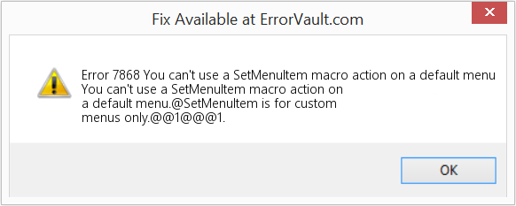 기본 메뉴에서 SetMenuItem 매크로 작업을 사용할 수 없습니다. 수정(오류 오류 7868)