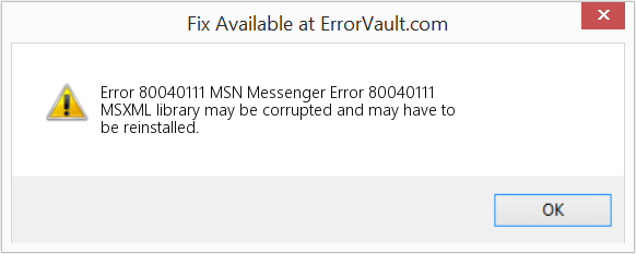 MSN 메신저 오류 80040111 수정(오류 오류 80040111)