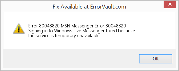 MSN 메신저 오류 80048820 수정(오류 오류 80048820)
