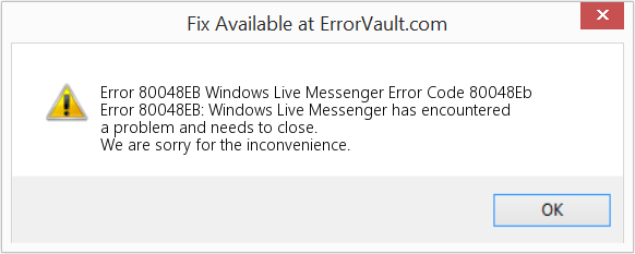 Windows Live Messenger 오류 코드 80048Eb 수정(오류 오류 80048EB)