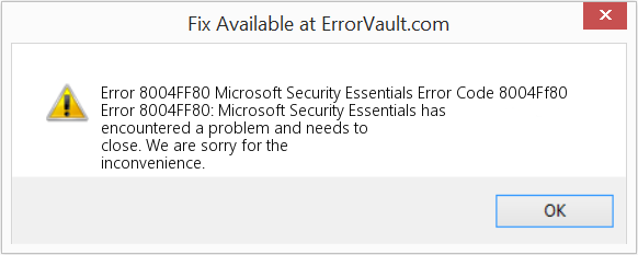 Microsoft Security Essentials 오류 코드 8004Ff80 수정(오류 오류 8004FF80)