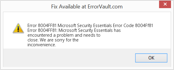 Microsoft Security Essentials 오류 코드 8004Ff81 수정(오류 오류 8004FF81)