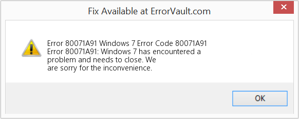 Windows 7 오류 코드 80071A91 수정(오류 오류 80071A91)
