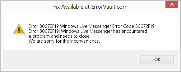 Windows Live 메신저 오류 코드 80072F19 수정(오류 오류 80072F19)