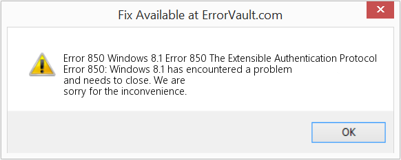Windows 8.1 오류 850 확장 가능한 인증 프로토콜 수정(오류 오류 850)
