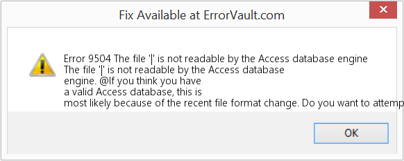 파일 '|' Access 데이터베이스 엔진에서 읽을 수 없습니다. 수정(오류 오류 9504)