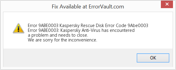 Kaspersky Rescue Disk 오류 코드 9Abe0003 수정(오류 오류 9ABE0003)