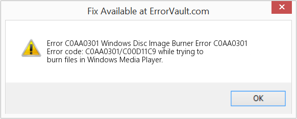 Windows 디스크 이미지 버너 오류 C0AA0301 수정(오류 오류 C0AA0301)