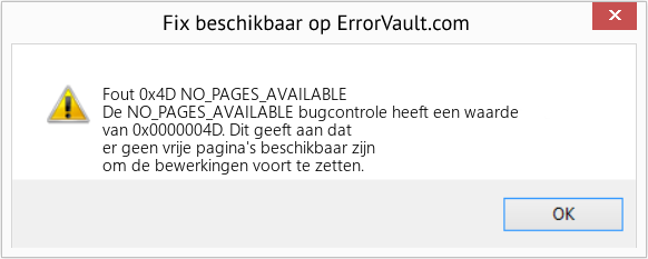 Fix NO_PAGES_AVAILABLE (Fout Fout 0x4D)