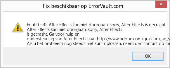 Fix After Effects kan niet doorgaan: sorry, After Effects is gecrasht. (Fout Fout 0 :: 42)