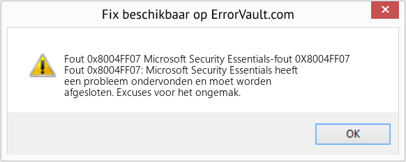 Download Fout <?php echo $nummer; ?> (Microsoft Security Essentials-fout 0X8004FF07) Reparatie Tool Fix Microsoft Security Essentials-fout 0X8004FF07 (Fout Fout 0x8004FF07)