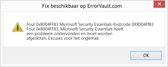 Fix Microsoft Security Essentials-foutcode 0X8004Ff83 (Fout Fout 0x8004FF83)
