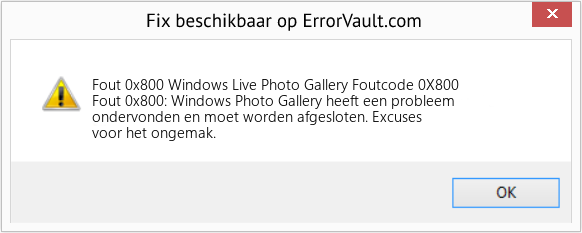 Fix Windows Live Photo Gallery Foutcode 0X800 (Fout Fout 0x800)