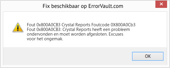 Download Fout <?php echo $nummer; ?> (Crystal Reports Foutcode 0X800A0Cb3) Reparatie Tool Fix Crystal Reports Foutcode 0X800A0Cb3 (Fout Fout 0x800A0CB3)
