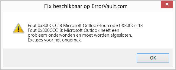 Download Fout <?php echo $nummer; ?> (Microsoft Outlook-foutcode 0X800Ccc18) Reparatie Tool Fix Microsoft Outlook-foutcode 0X800Ccc18 (Fout Fout 0x800CCC18)