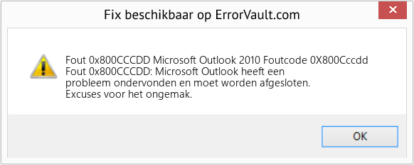 Fix Microsoft Outlook 2010 Foutcode 0X800Cccdd (Fout Fout 0x800CCCDD)