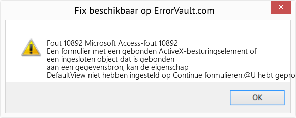 Fix Microsoft Access-fout 10892 (Fout Fout 10892)