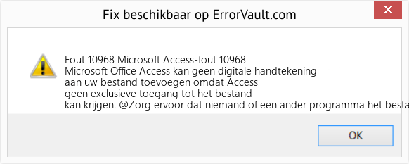 Fix Microsoft Access-fout 10968 (Fout Fout 10968)
