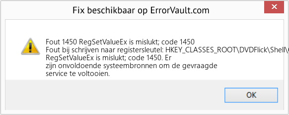 Fix RegSetValueEx is mislukt; code 1450 (Fout Fout 1450)
