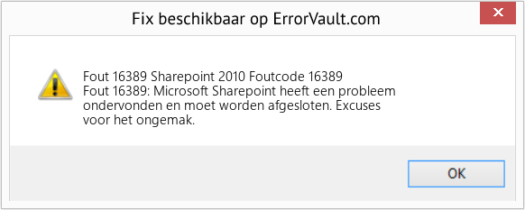 Download Fout <?php echo $nummer; ?> (Sharepoint 2010 Foutcode 16389) Reparatie Tool Fix Sharepoint 2010 Foutcode 16389 (Fout Fout 16389)