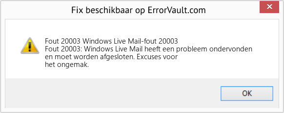 Download Fout <?php echo $nummer; ?> (Windows Live Mail-fout 20003) Reparatie Tool Fix Windows Live Mail-fout 20003 (Fout Fout 20003)