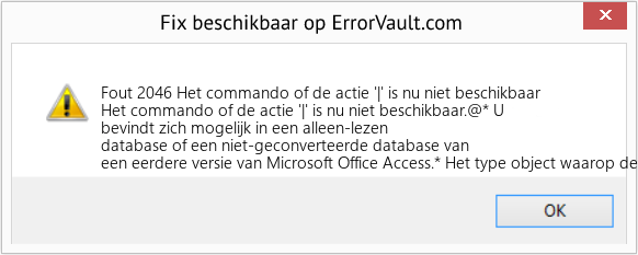 Download Fout <?php echo $nummer; ?> (Het commando of de actie '|' is nu niet beschikbaar) Reparatie Tool Fix Het commando of de actie '|' is nu niet beschikbaar (Fout Fout 2046)