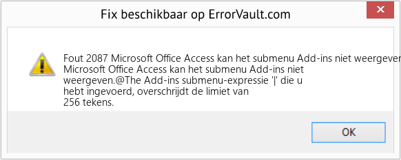 Fix Microsoft Office Access kan het submenu Add-ins niet weergeven (Fout Fout 2087)