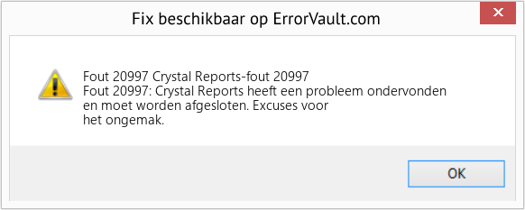 Fix Crystal Reports-fout 20997 (Fout Fout 20997)