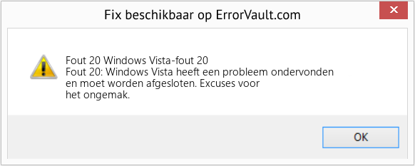 Fix Windows Vista-fout 20 (Fout Fout 20)