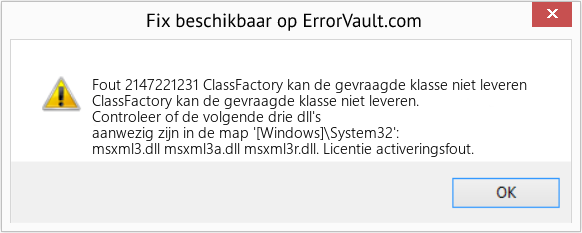 Download Fout <?php echo $nummer; ?> (ClassFactory kan de gevraagde klasse niet leveren) Reparatie Tool Fix ClassFactory kan de gevraagde klasse niet leveren (Fout Fout 2147221231)