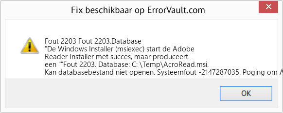 Fix Fout 2203.Database (Fout Fout 2203)