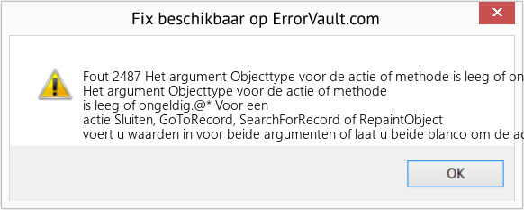 Fix Het argument Objecttype voor de actie of methode is leeg of ongeldig (Fout Fout 2487)