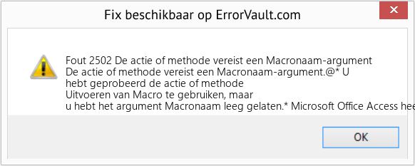 Fix De actie of methode vereist een Macronaam-argument (Fout Fout 2502)