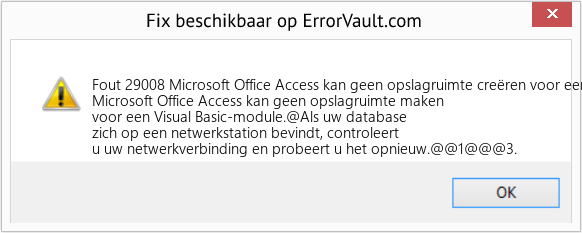 Download Fout <?php echo $nummer; ?> (Microsoft Office Access kan geen opslagruimte creëren voor een Visual Basic-module) Reparatie Tool Fix Microsoft Office Access kan geen opslagruimte creëren voor een Visual Basic-module (Fout Fout 29008)