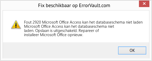 Fix Microsoft Office Access kan het databaseschema niet laden (Fout Fout 2920)