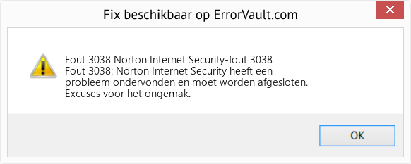 Fix Norton Internet Security-fout 3038 (Fout Fout 3038)