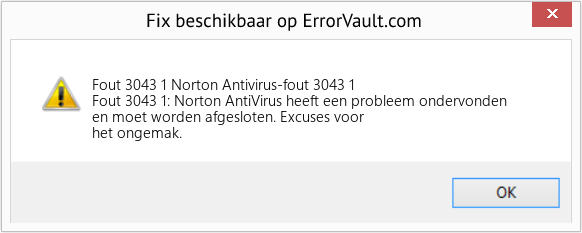 Fix Norton Antivirus-fout 3043 1 (Fout Fout 3043 1)