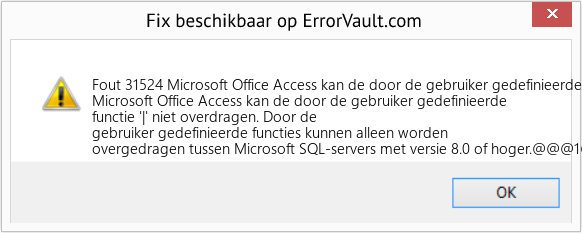 Download Fout <?php echo $nummer; ?> (Microsoft Office Access kan de door de gebruiker gedefinieerde functie '|' niet overdragen) Reparatie Tool Fix Microsoft Office Access kan de door de gebruiker gedefinieerde functie '|' niet overdragen (Fout Fout 31524)