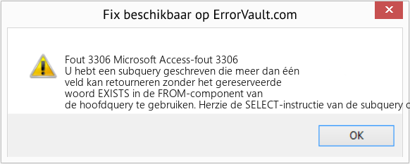 Fix Microsoft Access-fout 3306 (Fout Fout 3306)
