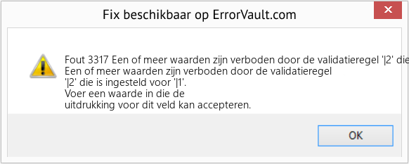 Download Fout <?php echo $nummer; ?> (Een of meer waarden zijn verboden door de validatieregel '|2' die is ingesteld voor '|1') Reparatie Tool Fix Een of meer waarden zijn verboden door de validatieregel '|2' die is ingesteld voor '|1' (Fout Fout 3317)