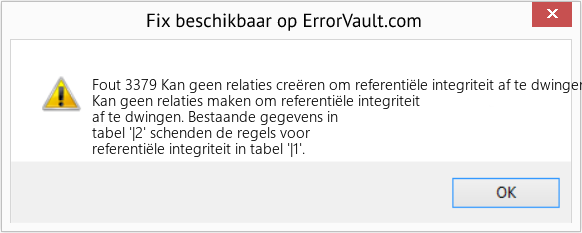 Download Fout <?php echo $nummer; ?> (Kan geen relaties creëren om referentiële integriteit af te dwingen) Reparatie Tool Fix Kan geen relaties creëren om referentiële integriteit af te dwingen (Fout Fout 3379)
