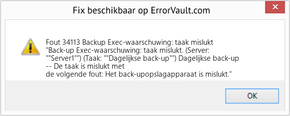 Download Fout <?php echo $nummer; ?> (Backup Exec-waarschuwing: taak mislukt) Reparatie Tool Fix Backup Exec-waarschuwing: taak mislukt (Fout Fout 34113)