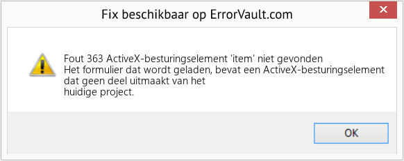 Download Fout <?php echo $nummer; ?> (ActiveX-besturingselement 'item' niet gevonden) Reparatie Tool Fix ActiveX-besturingselement 'item' niet gevonden (Fout Fout 363)